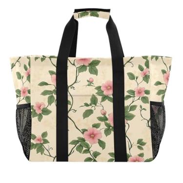Imagem de Wassud Sacolas de compras reutilizáveis de textura floral vintage grande bolsa organizadora de lona impermeável para praia, piquenique, lavanderia, viagem