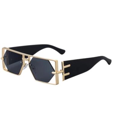 Imagem de JRLLFD Óculos de sol femininos vazados, estilo cyberpunk, luxuosos, para dirigir ao ar livre, UV400 (preto e cinza)