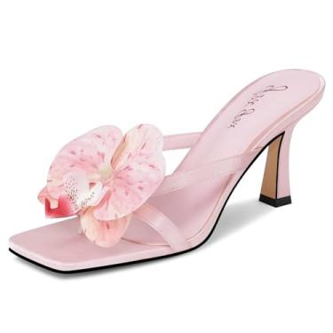 Imagem de GPXGPX Sandálias femininas de salto de gatinho com flores confortáveis, sem cadarço, bico aberto, verão, casamentos, festas, praia, salto floral, rosa, 40