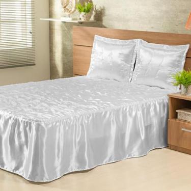 Imagem de Colcha Casal Padrão Cetim Chamousse Alto Brilho Bordada Marisa 3 Peças