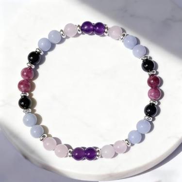 Imagem de Pulseiras elásticas com contas para mulheres, pulseira obsidiana de calcedônia azul, presente perfeito para clareza espiritual, One Size, Pedra, Sem Pedra Preciosa