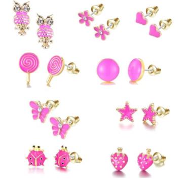 Imagem de 10 pares de brincos hipoalergênicos para meninas orelhas sensíveis com haste de aço inoxidável - conjunto de brincos de cores vivas e cores vivas, Cristal