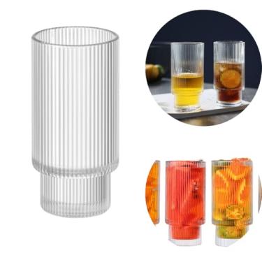 Imagem de Kit com 2 Copos de Vidro 380ml Listrado Vintage Empilháveis Transparentes