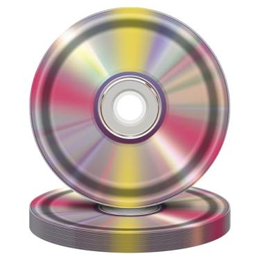 Imagem de Ysqool 16 peças de pratos de papel de CD, 7 pratos iridescentes de festa dos anos 90, decorações de festa temática retrô dos anos 90, disco de sobremesa descartável dos anos 90 para artigos de festa