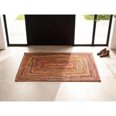 Imagem de Craft Trade Tapete de pano de juta chinês tecido à mão, multicolorido, reversível, trançado, casa de fazenda, sala de estar, cozinha interna, quarto, tapete chindi (9,5 x 1,5 m, retângulo)