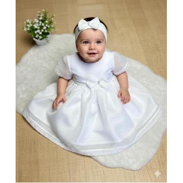 Imagem de Vestido de Batizado Para Bebê Menina Microfibra Branco Voal Analu 02 P