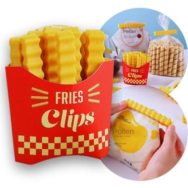 Imagem de Prendedores Lacre de Embalagem em Formato de Batata Frita, Kit 12 Unidades, Amarelo e Vermelho, com Imã para Geladeira, Clipes para Vedação de Alimentos