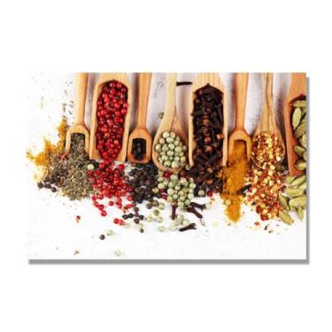 Imagem de NHLDZYH Arte de parede colorida de especiarias e colher de tempero | Decoração de cozinha vintage | Arte moderna para casa e sala de jantar. B07. Tela somente 80 x 120 cm - 31,5 x 47,3 pol