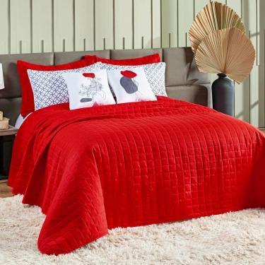 Imagem de Kit Colcha Matelassê Percal 300 Fios Basic Queen 07 Peças 100% Poliéster - Vermelho Lady