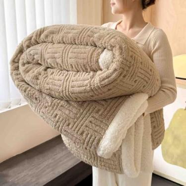 Imagem de Manta de lã felpuda e mantas femininas masculinas para cama adulto casal solteiro para sofá inverno lã grossa quente e confortável para primavera, outono e inverno (marrom, 180 x 200 cm)
