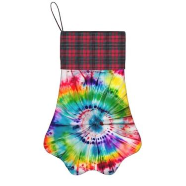 Imagem de SKKNT Meias de Natal com estampa de hippies tie dye, animais de estimação, decoração de Natal, cães, gatos, árvores, doces, presente, conveniente