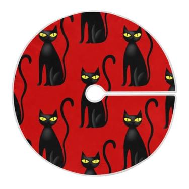 Imagem de Qilmy Saia para árvore de Natal, tapete de cobertura de base de árvore redonda para gatos pretos de 128 cm, enfeites festivos de Natal para decoração de festas de inverno em casa