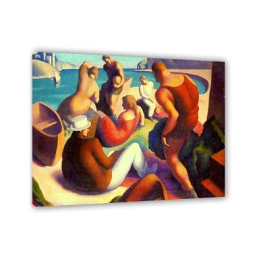 Imagem de Zeichn8u Thomas Hart Benton Paintings Wall Art The Beach Classic Art Reproduções Thomas Hart Benton Pôster em tela para sala de estar decoração de parede de casa 60 x 50 cm (24 x 20 polegadas) Moldura