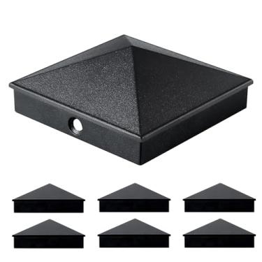 Imagem de Tampa de poste 3,8 cm x 3,8 cm pacote com 6 tampas de alumínio preto fosco para postes de madeira nominais de 1,5 x 1,5 cm, acabamentos de portão de caixa de correio à prova d'água, parafusos de fácil