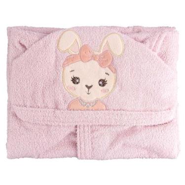 Imagem de Roupão de Felpa Soft Liso com Capuz Bordado - Baby Joy, Coelhinha rosa
