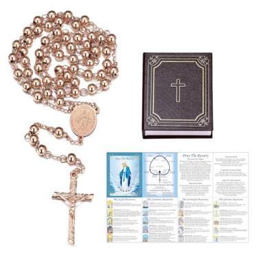 Imagem de FaithHeart Rosário católico para mulheres, colar em Y de aço inoxidável virgem maria para mulheres, presentes católicos com cartão de oração do terço e caixa de presente, Aço inoxidável, Sem Pedra