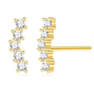 Imagem de Follome Brincos de orelha de prata esterlina 925 para mulheres, brincos de zircônia cúbica de ouro, brincos de alpinista de diamante falso pequeno, joias modernas, presente, Banhado a ouro 18k