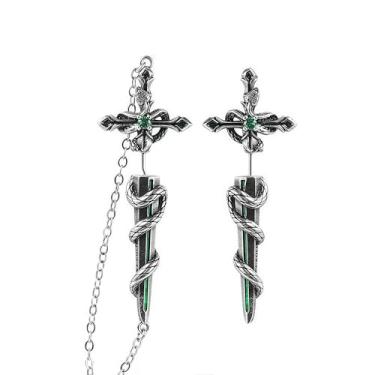 Imagem de Brincos góticos de cruz de cobra, brincos vintage de corrente assimétrica com cristal, joias punk góticas para mulheres e homens, acessórios grunge festivais presentes de Natal, Small, Latão, Sem