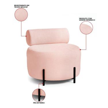 Imagem de Sofá Sala Ilha Orgânico E 1 Poltrona 125cm éden Pé Aço Preto Bouclê Rosê E03 - D'rossi
