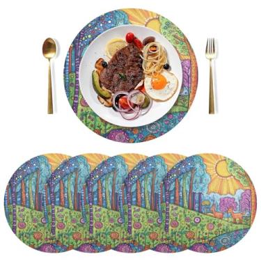 Imagem de Conjunto de 6 tapetes coloridos resistentes ao calor, 38 cm, jogo americano redondo de PVC, para mesa de jantar, mesa de cozinha