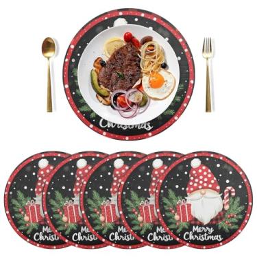 Imagem de Conjunto de 6 tapetes de mesa de cozinha de PVC duráveis xadrez gnomo de Natal 38 cm, jogo americano lavável para mesa de jantar
