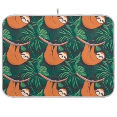 Imagem de Tapetes de secagem de pratos, preguiças tropicais, verde, café, absorvente, escorredor de pratos, tapete para decoração de bancada de cozinha, 45 x 61 cm