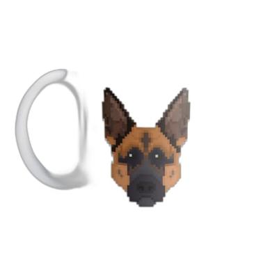 Imagem de Caneca Xícara de Café Porcelana 300ml Estilo Pixel Art Pastor Alemão