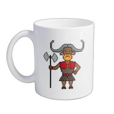 Imagem de Caneca Xícara de Café Porcelana 300ml Com Desenho Pixel Guerreiro Humano