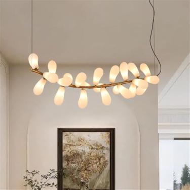 Imagem de OUFULA Lustre Moderno LED Moda Arte Sala de Estar Restaurante Quarto Villa Hotel Balcão Escadas Café Bar Lâmpada Pendente (A Branco 23 luzes)