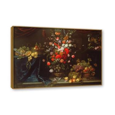 Imagem de Moldura de teca. Arte em tela floral country, pintura botânica vintage de natureza morta, decoração de parede de cozinha de fazenda emoldurada para sala de jantar. A38. 50 x 70 cm - 19,6 x 27,5 pol