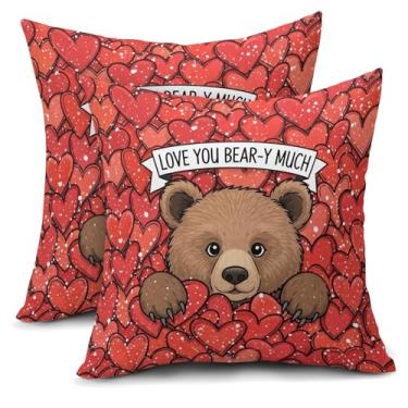Imagem de aportt Capas de almofada de urso para o Dia dos Namorados 45,7 x 45,7 cm, vermelho, coração, animal, decorativas, dia dos namorados, dia das mães, conjunto de 2 fronhas, decoração de casamento, para