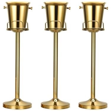 Imagem de Balde de gelo champanhe de aço inoxidável com suporte, ouro, base resistente, capacidade de 5,4 kg, (ouro, 3 pacotes)