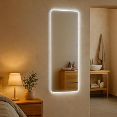 Imagem de Espelho Urban Retangular 90x40cm com Interruptor 3 Cores Corpo Inteiro Parede para Banheiro Quarto Penteadeira Design Luxuoso Bivolt Decorativo