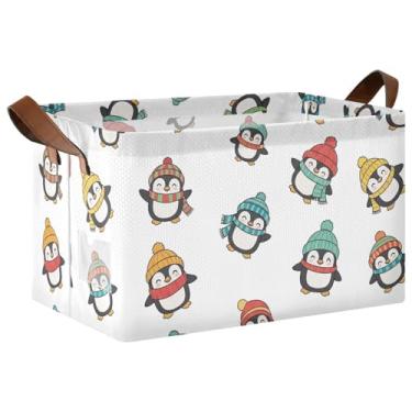Imagem de Organizadores de brinquedos grandes e caixas de armazenamento com alças, cestas brancas de 43 x 29 x 25 cm para organizar pinguins fofos, organizador de toalhas brancas para armário, 1 pacote