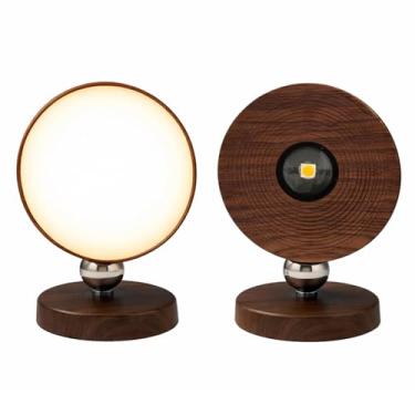 Imagem de Luminária de Parede com Rotação 360° e Design em Madeira LED Recarregável USB, Toque Sensível e Base Magnética Para Quarto, Home Office e Como Luz Noturna(Madeira Escura)