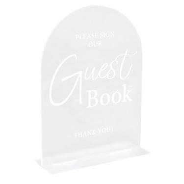 Imagem de CRASPIRE Placa de livro de visitas placa de memorial de casamento fosco 15 cm x 19,8 cm decorações de mesa de recepção de casamento placas de mesa de acrílico arqueadas com base para decoração de