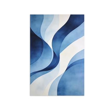 Imagem de Impressões abstratas em tela-Quadro texturizado para parede-Azul e branco 2-Pintura moderna para sala de estar 30x45cm Sem Moldura