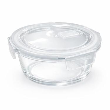 Imagem de Pote de Vidro Hermético, Transparente, 16cm x 7cm, Tampa com Vedação de Silicone, 650 ml, Redondo, para Cozinha, Freezer e Micro-ondas