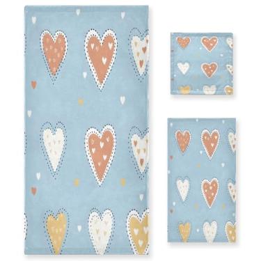 Imagem de Wassud Funny Hearts Conjunto de 3 toalhas de banho para dia dos namorados, toalhas super macias e absorventes para banheiro, toalhas de banho de secagem rápida, toalha de banho para academia, spa