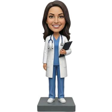 Imagem de Personalizado Doctor Bobblehead esculpido à mão argila polímero personalizada médica em uniforme médico com estetoscópio e prancheta, presente exclusivo para profissionais médicos e médicos