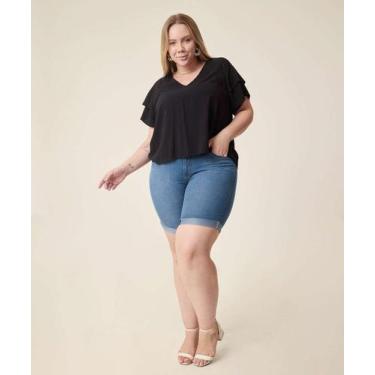 Imagem de Bermuda Plus Size Feminina Jeans Barra Dobrada Marisa-77224, Jeans azu