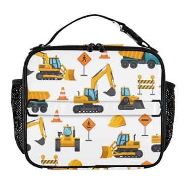 Imagem de Joisal Lancheira de veículos de desenho animado amarela branca para mulheres, meninas, lancheira masculina e infantil, lancheira para trabalho, bolsa térmica para meninos