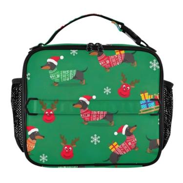 Imagem de Lancheira verde para cães Dachshund de Natal para mulheres, lancheira personalizada, para crianças, homens, lancheira para trabalho, estampa animal, bolsa térmica para meninos