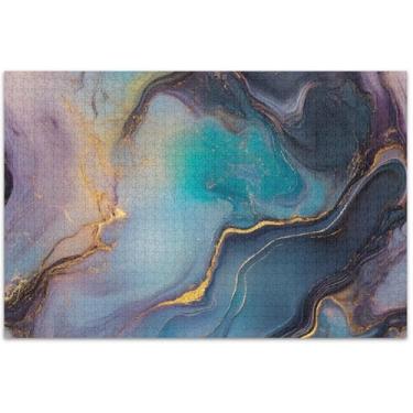 Imagem de Quebra-cabeças psicodélicos modernos de 1000 peças com estampa de mármore adultos família elefante branco presentes natureza quebra-cabeça paisagem floral, 75 x 40 centímetros