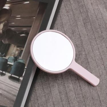 Imagem de Espelho portátil, espelho compacto com alça ajustável, mini espelho dobrável para maquiagem, espelho de mão profissional com orifício para pendurar, espelho portátil multiuso de viagem de um lado para