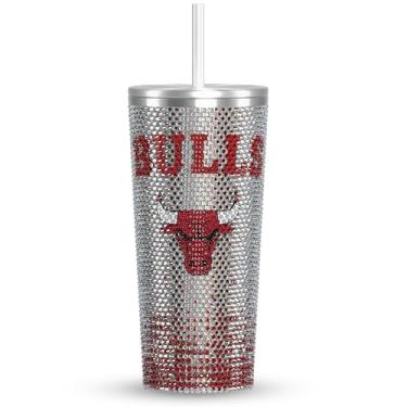 Imagem de Hydrapeak Copo de água de aço inoxidável à prova de vazamento da NBA oficialmente licenciado Chicago Bulls 748 ml com tampa de palha, à prova de vazamento