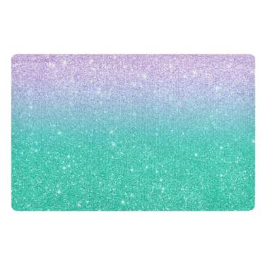 Imagem de GAIGEO Tapete interno absorvente de água roxo azul-petróleo Aqua Glitter gradiente, tapete de porta antiderrapante interno, tapetes internos para entrada de casa, tapetes externos 81 x 50 cm