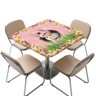 Imagem de Uorisanigo Toalha de mesa quadrada de Páscoa 86 x 86 cm linda toalha de mesa tulipa quadrada impermeável para sala de estar cozinha decoração de Páscoa