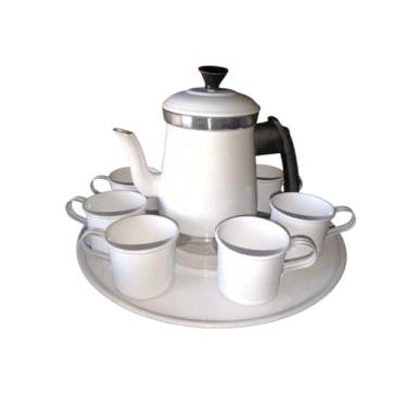 Imagem de Kit jogo de bule com 6 xícaras e bandeja café chá alumínio retro prêmio(Branco)