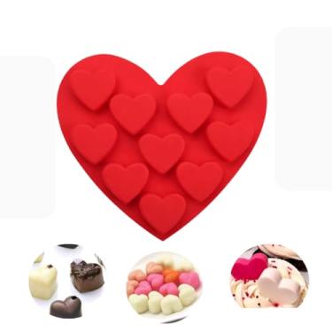 Imagem de Forma de Silicone Flexível para Chocolate em Formato de Coração, 10 Cavidades, Molde para Gelatina, Gelo, Balas e Sabonete Artesanal, Vermelho (Vermelho)